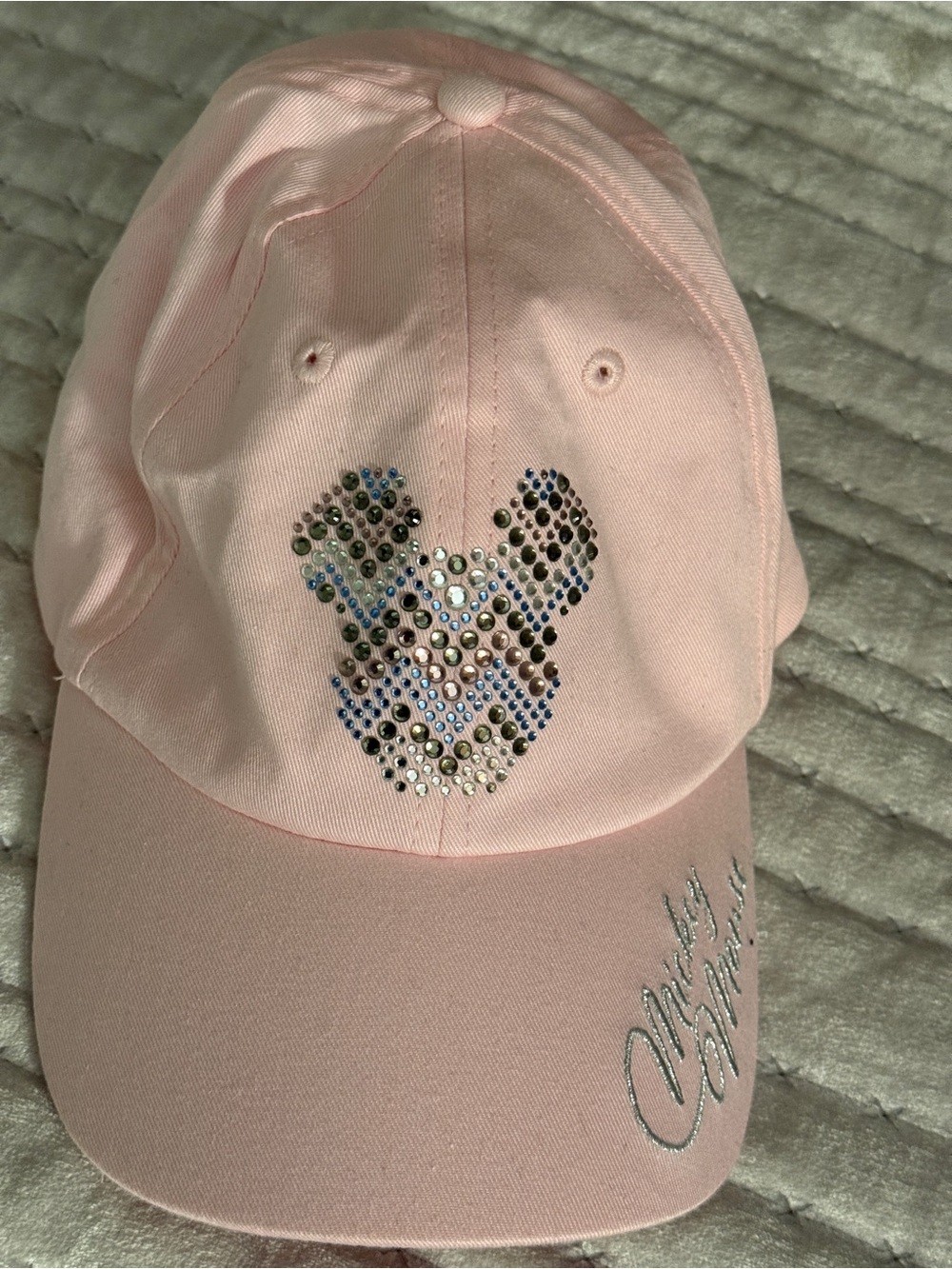 Disney Light Pink Baseball Cap with Crystal Mickey Accent